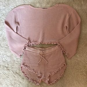 Pink waffle-knit sleep set